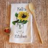 Personalized Country Sunflower Mason Jar Kitchen Towel Dish Cloth Pot Holder Set Country Farmhouse Decor