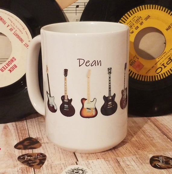 11oz mug Too Many Guitars Printed Ceramic Coffee Tea Cup Gift 