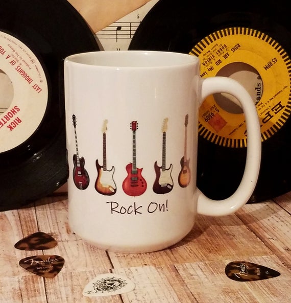 Personalized Electric Guitar Coffee Mug, Cup, Gift for Guitarist, Musician
