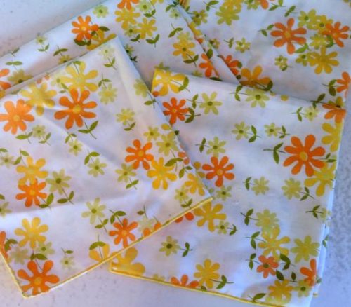 Vintage Kitsch Yellow and Orange Floral Dinner Napkins For The Kitchen