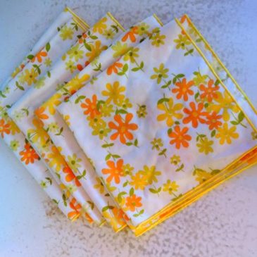Vintage Kitsch Yellow and Orange Floral Dinner Napkins