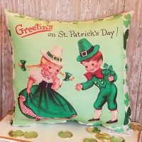 Handmade Retro Vintage Kitsch Greetin’s On St Patrick’s Day Pillow Gifts From The Heart