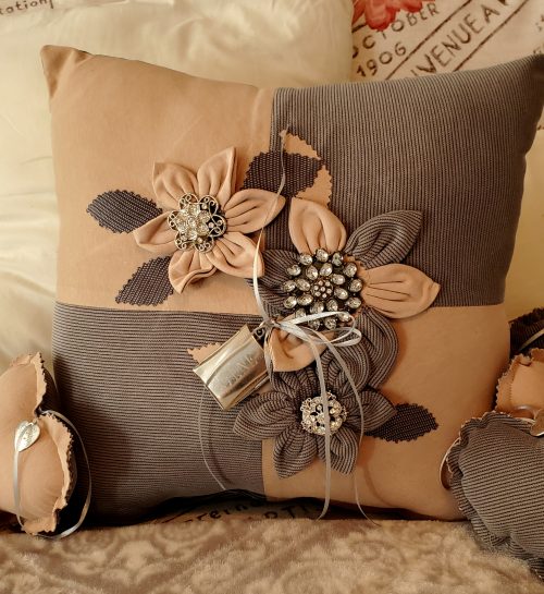 Fancy Memory Pillow Made From Loved Ones Clothing With Flowers