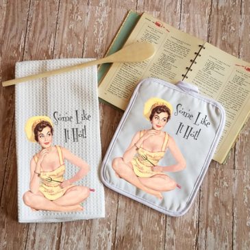 Retro Kitsch Some Like It Hot Kitchen Dish Towel & Potholder Set