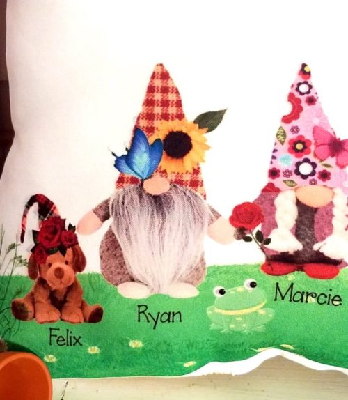 Adorable Handmade Personalized Garden Gnome Family Gift Pillow Custom Made and Personalized Goods