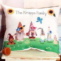 Adorable Handmade Personalized Garden Gnome Family Gift Pillow