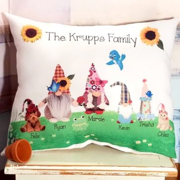 Adorable Handmade Personalized Garden Gnome Family Gift Pillow