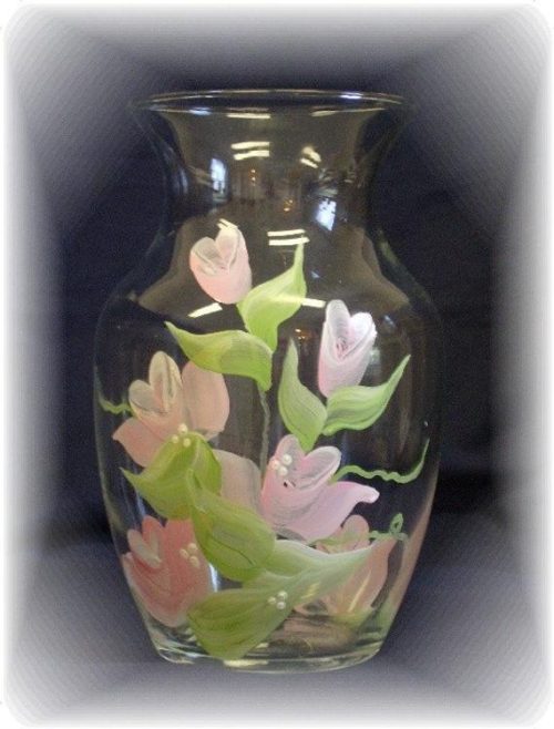 Custom Painted Shabby Chic Pink Rose Glass Flower Vase Custom Made and Personalized Goods