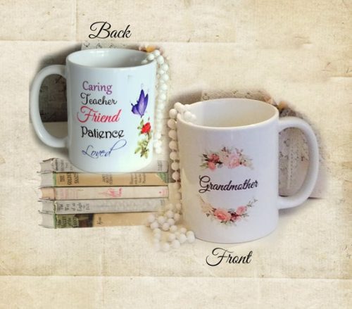 Beautiful Grandmother Gift Coffee Mug, 2 sided Coffee Cup w/ Rose, Butterfly & Sentiments, Special Christmas or Birthday Gift For Grandma