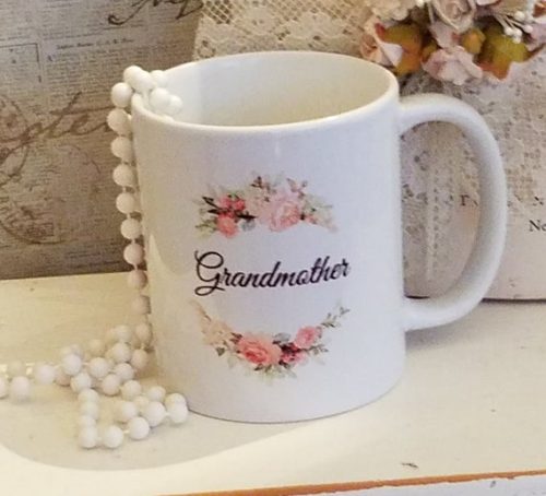 Sentimental Grandmother Gift Coffee Mug  w/ Rose, Butterfly & Sentiments Custom Made and Personalized Goods