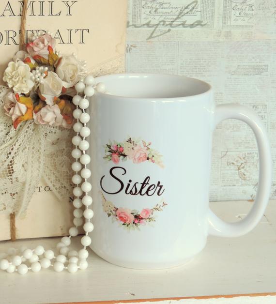 Beautiful Sister Gift Coffee Mug w/ Rose, Butterfly & Sentiments