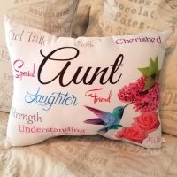 Handmade Inspirational Aunt Gift Pillow with Rose, Butterfly and Hydrangea Gifts From The Heart
