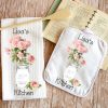 Personalized Pink Roses in Mason Jar Kitchen Towel Dish Cloth & Pot Holder Gift Set, Shabby Chic Housewarming or Bridal Shower Gift