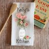 Personalized Pink Roses in Mason Jar Kitchen Towel Dish Cloth