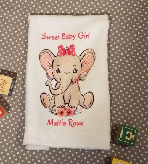 Sweet Personalized Baby Girl Elephant Burpcloth, Baby Shower or New Baby Gift, Vintage Inspired Elephant Nursery Decor
