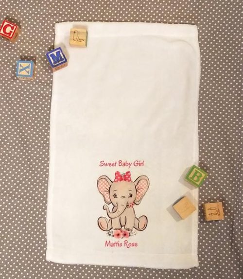 Handmade Personalized Baby Girl Elephant Gift Pillow & Burpcloth Custom Made and Personalized Goods