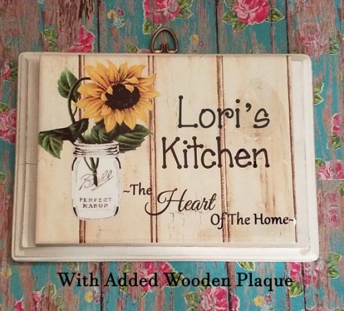 Personalized Country Sunflower In Mason Jar Ceramic Tile Kitchen Sign, Plaque, Farmhouse Kitchen Decor, Housewarming or Wedding Gift