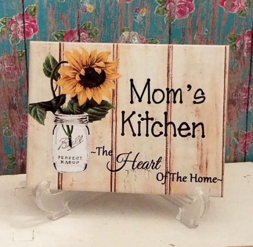 Personalized Country Sunflower In Mason Jar Ceramic Tile Kitchen Sign Country Farmhouse Decor