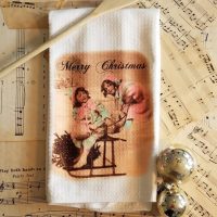 Vintage Victorian Christmas Dish Cloth Kitchen Towel Shabby Chic Home Decor