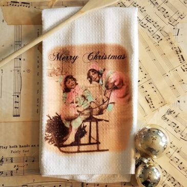 Vintage Victorian Christmas Dish Cloth Kitchen Towel