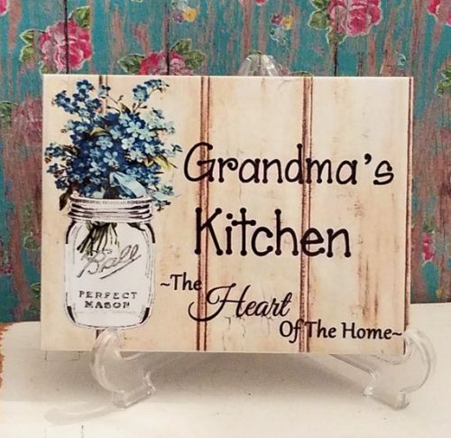 Personalized Grandma's Kitchen Sign Ceramic Tile Sign w/ Mason Jar and Forget Me Nots