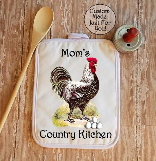 Personalized Country Rooster Kitchen Towel and Pot Holder Gift Set Country Farmhouse Decor