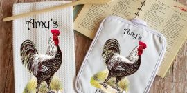 Personalized Rooster Kitchen Towel and Potholder Set