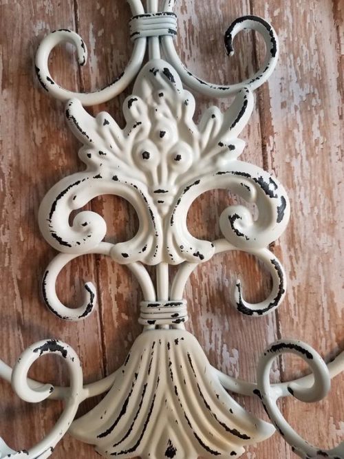 Hand Painted Large White Distressed Ornate Metal Candle Holder Wall Sconce Creative Lamps & Lighting