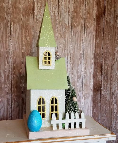 Pretty Glittered Easter Church Table Centerpiece Shabby Chic Home Decor