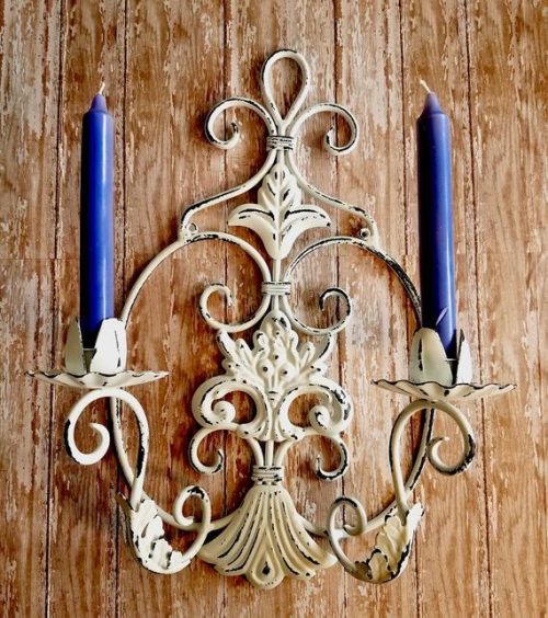 Hand Painted Large White Distressed Ornate Metal Candle Holder Wall Sconce Creative Lamps & Lighting