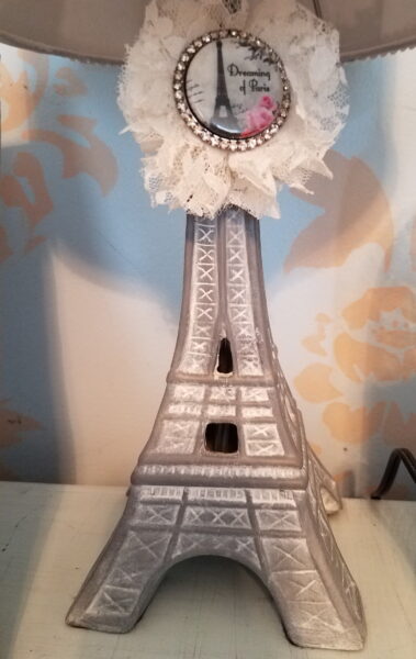 Gray Whitewashed Eiffel Tower Lamp