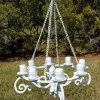 Hand Painted Vintage Shabby White Cast Iron Candle Chandelier Country Farmhouse Decor