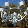 Hand Painted Vintage Shabby White Cast Iron Candle Chandelier Country Farmhouse Decor