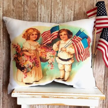 Handmade Vintage Victorian Patriotic Pillow, July 4th Throw Pillow
