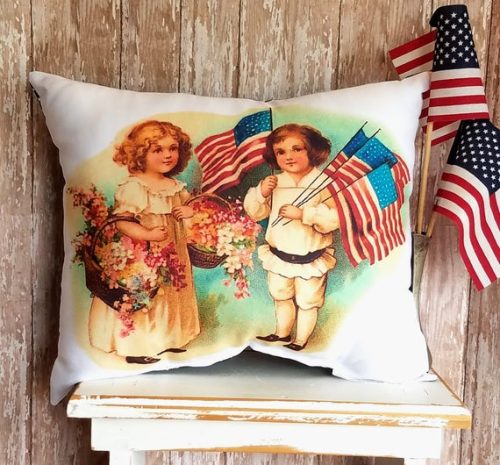 Vintage Victorian Patriotic Decorative Pillow