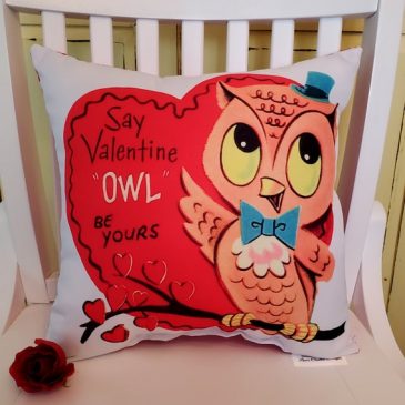 Handmade Vintage Kitsch Owl Valentine’s Day Pillow