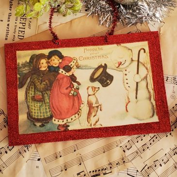 Handmade Vintage Victorian Snowman Christmas Card Wall Plaque