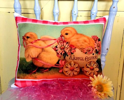 Vintage Victorian Easter Chicks Pillow Made From A Vintage Postcard Card Image of Easter Chicks, Pretty Shabby Chic Easter Decor