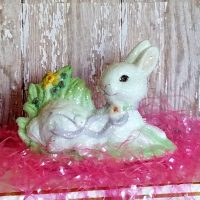 Glittered Vintage Easter Bunny Rabbit Figurine By Young's Inc, Sweet Shabby Chic Pastel Bunny, Easter Decoration, New Baby Gift, Room Decor