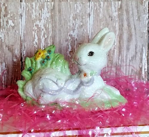 Glittered Vintage Easter Bunny Rabbit Figurine By Young's Inc, Sweet Shabby Chic Pastel Bunny, Easter Decoration, New Baby Gift, Room Decor