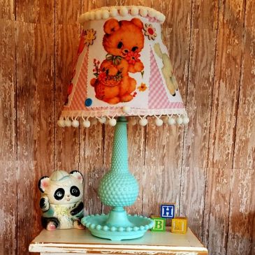 Vintage Kitsch Baby Animal Hobnail Milk Glass Lamp