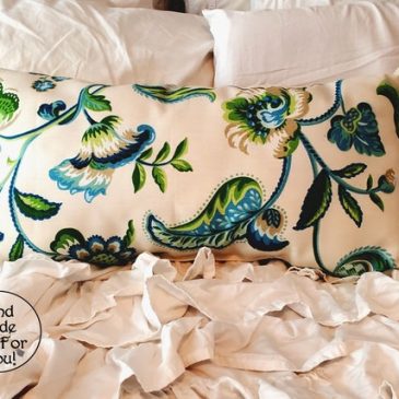 Handmade Brightly Colored Turquoise Blue Tropical Floral Lumbar Throw Pillow