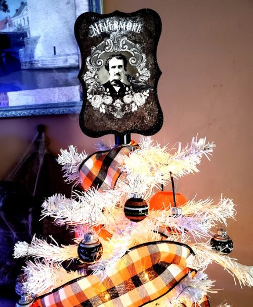 Edgar Allen Poe Nevermore Halloween Tree Topper, Creepy Topper For Your Halloween Tree, Macabre Halloween Decor
