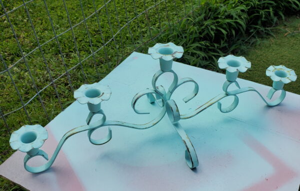 Vintage Mid Century Metal Candle Holder Painted and Distressed Upcycled Garden Decor