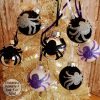 Halloween Spider Tree Ornaments, Assorted Purple, Silver and Black Glittered Spider Ornaments, Set of 18, Halloween Tree Decor
