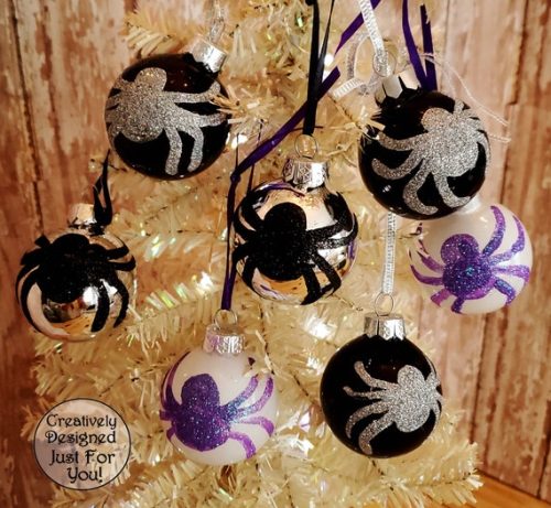 Halloween Spider Tree Ornaments, Assorted Purple, Silver and Black Glittered Spider Ornaments, Set of 18, Halloween Tree Decor