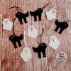 Glittered Black Cat and Ghost Halloween Ornaments, Set of 10, Painted Wood Cutouts, Halloween Tree Decor