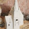 Distressed White Glittered Lighted Christmas Church French Country Decor