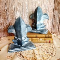 Pair of Charcoal Grey Fleur de Lis French Bookends Shabby Chic Home Decor
