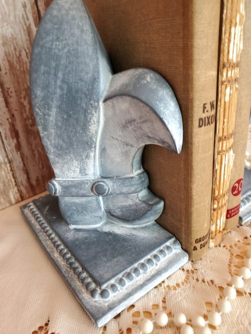 Pair of Charcoal Grey Fleur de Lis French Bookends French Country Decor